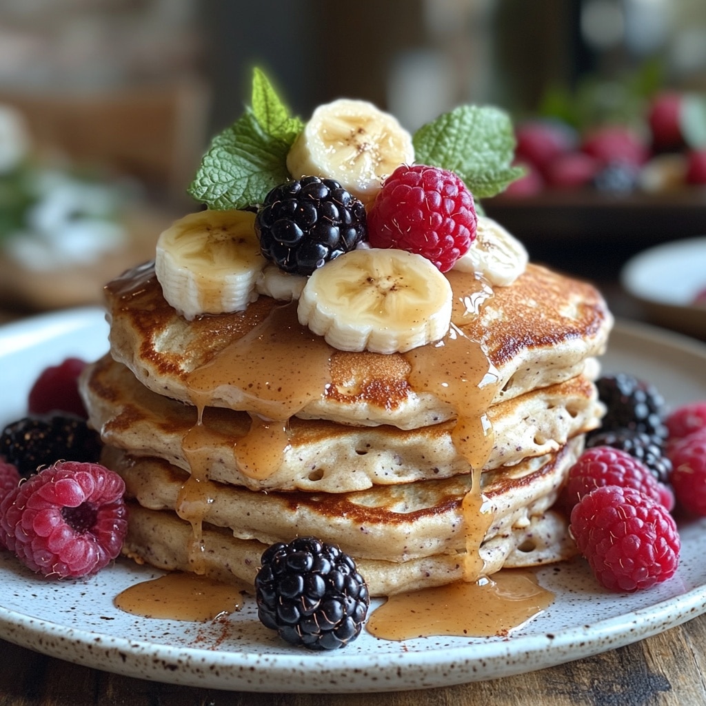 Served keto banana cottage cheese pancakes with toppings