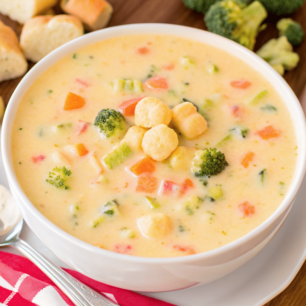 Broccoli Potato Soup Recipe served with croutons