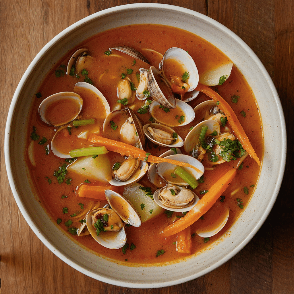 Manhattan Clam Chowder Recipe bowl with tomato broth
