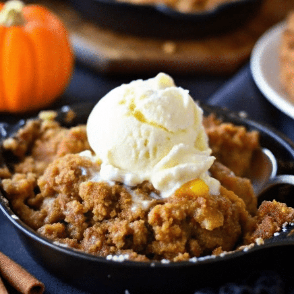 Warm and inviting pumpkin pie crisp recipe fresh from the oven