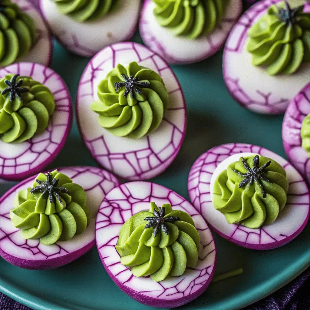 Creepy Deviled Eggs for Halloween - Spooky Party Snack Recipe Creepy Deviled Eggs for Halloween Creepy Deviled Eggs for Halloween decorated as eyeballs on a spooky tray