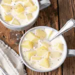 Old-Fashioned Potato Soup in rustic kitchen