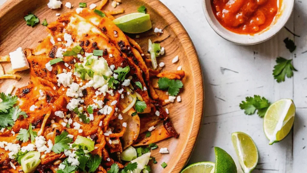 Chicken Birria Tacos with crispy tortillas and red consomé