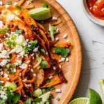 Chicken Birria Tacos with crispy tortillas and red consomé