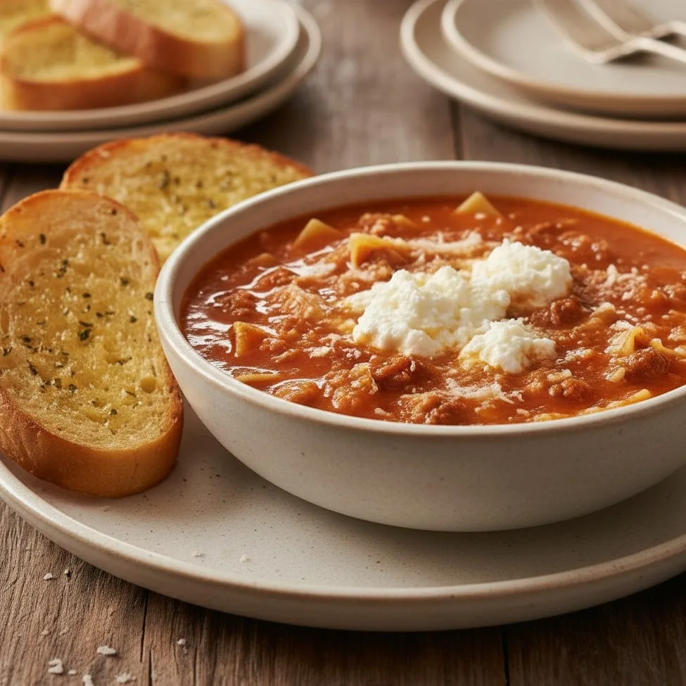 Crockpot Lasagna Soup Recipe: Cozy, Cheesy, and Easy Crockpot Lasagna Soup Recipe A hearty serving of Crockpot Lasagna Soup Recipe topped with ricotta and basil, served with bread