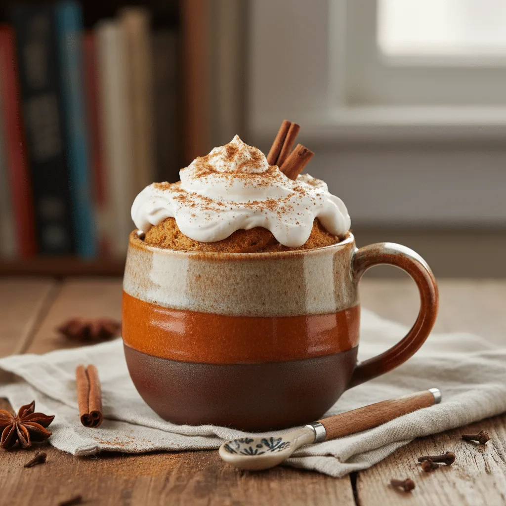 Easy Pumpkin Spice Mug Cake – A Cozy Fall Dessert in Minutes Easy Pumpkin Spice Mug Cake Easy Pumpkin Spice Mug Cake in a rustic mug topped with whipped cream and cinnamon