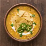 A simple overhead photo of the finished Slow Cooker Nacho Soup in a bowl