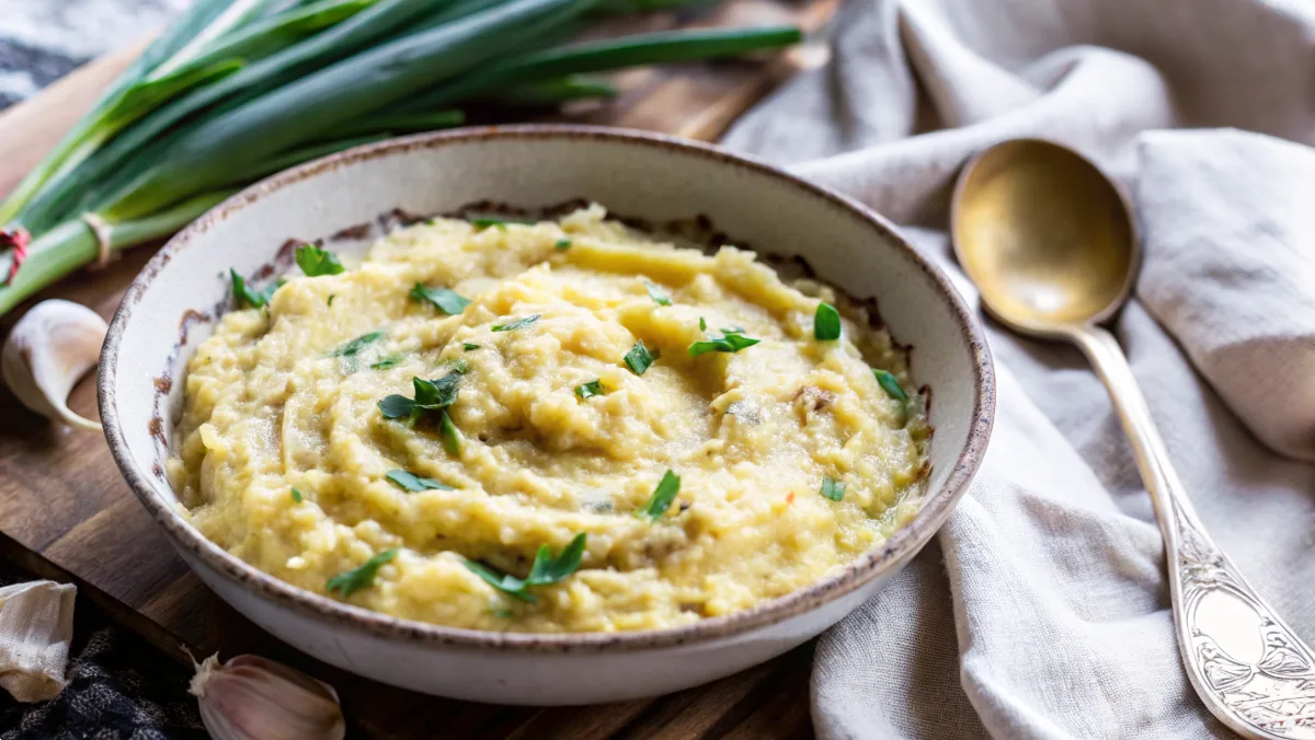 Leek mashed potatoes creamy side dish with butter and chives