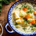Potato dill soup creamy cozy recipe with fresh dill and butter