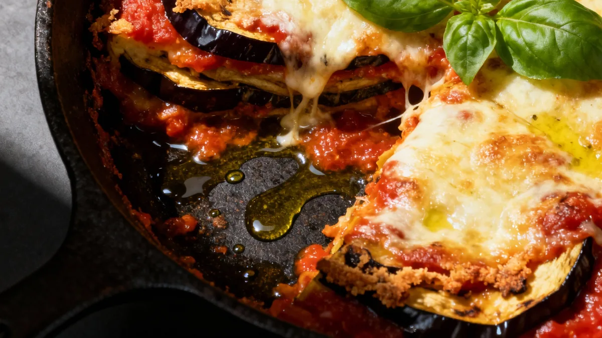 Aubergine Parmesan Bake: A Comforting Italian Classic Aubergine Parmesan Bake Hearty Aubergine Parmesan Bake with fresh basil topping