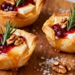 Cheesy Cranberry Bites appetizer with brie and cranberry sauce