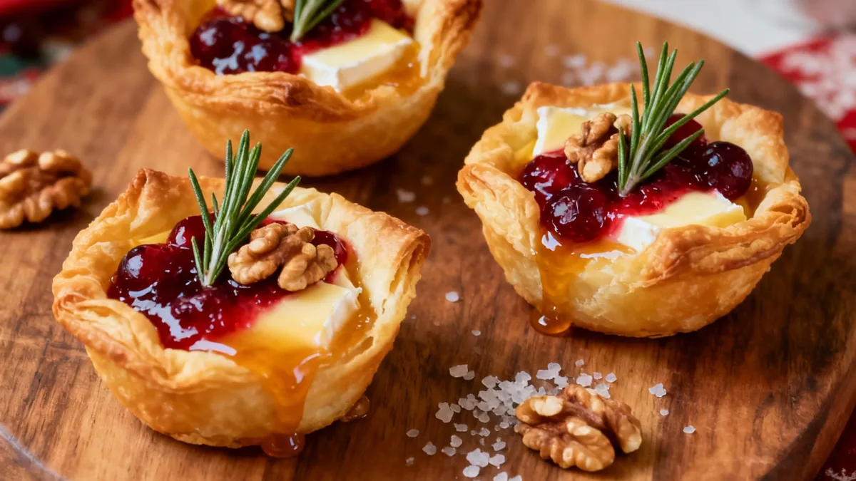 Cheesy Cranberry Bites - Sweet, Savory, and Irresistibly Festive Cheesy Cranberry Bites Cheesy Cranberry Bites appetizer with brie and cranberry sauce
