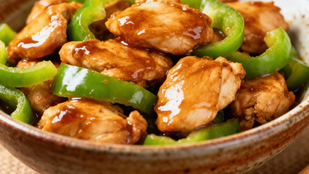 Delicious Chicken and Green Pepper Stir-Fry with tender chicken and crisp green peppers.