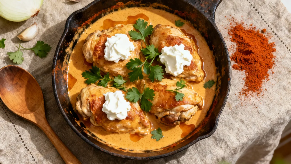 Chicken Paprikash Recipe with creamy paprika sauce and herbs