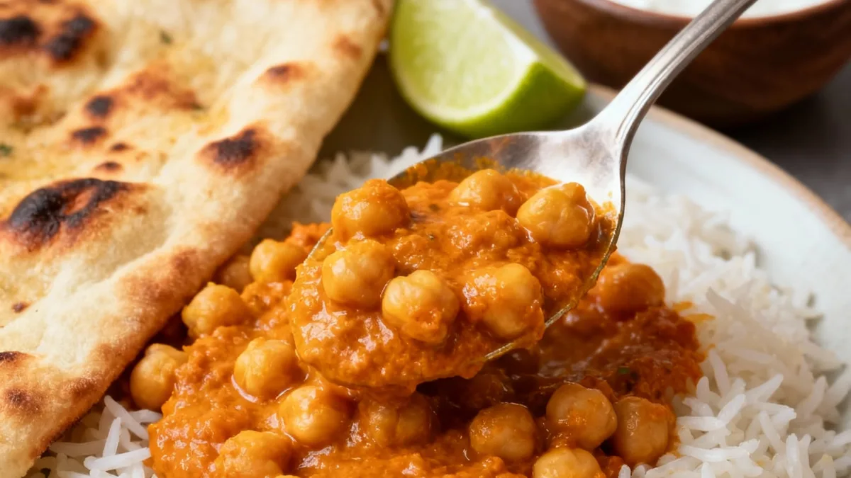 Chickpea Curry: Your New Weeknight Best Friend Chickpea Curry Delicious chickpea curry served with basmati rice and naan bread.