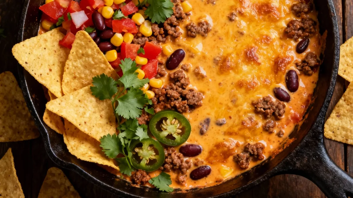 Cowboy Queso Recipe: Loaded, Creamy & Crowd-Pleasing Cowboy Queso Recipe Cowboy queso recipe in skillet with chips