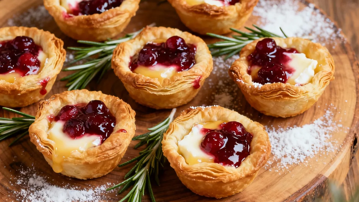 Cranberry Brie Bites: Your New Go-To Appetizer (Seriously, You Need These!) cranberry brie bites Festive Cranberry Brie Bites appetizer with melted brie and cranberry sauce.