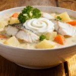 Creamy Fish Chowder in a rustic bowl with parsley garnish