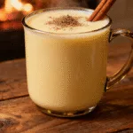 Creamy homemade egg nog in a mug with nutmeg garnish