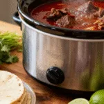 Crockpot Mexican Beef Birria simmering in rustic kitchen