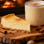 Festive Eggnog Cheesecake with Nutmeg and Whipped Cream Topping
