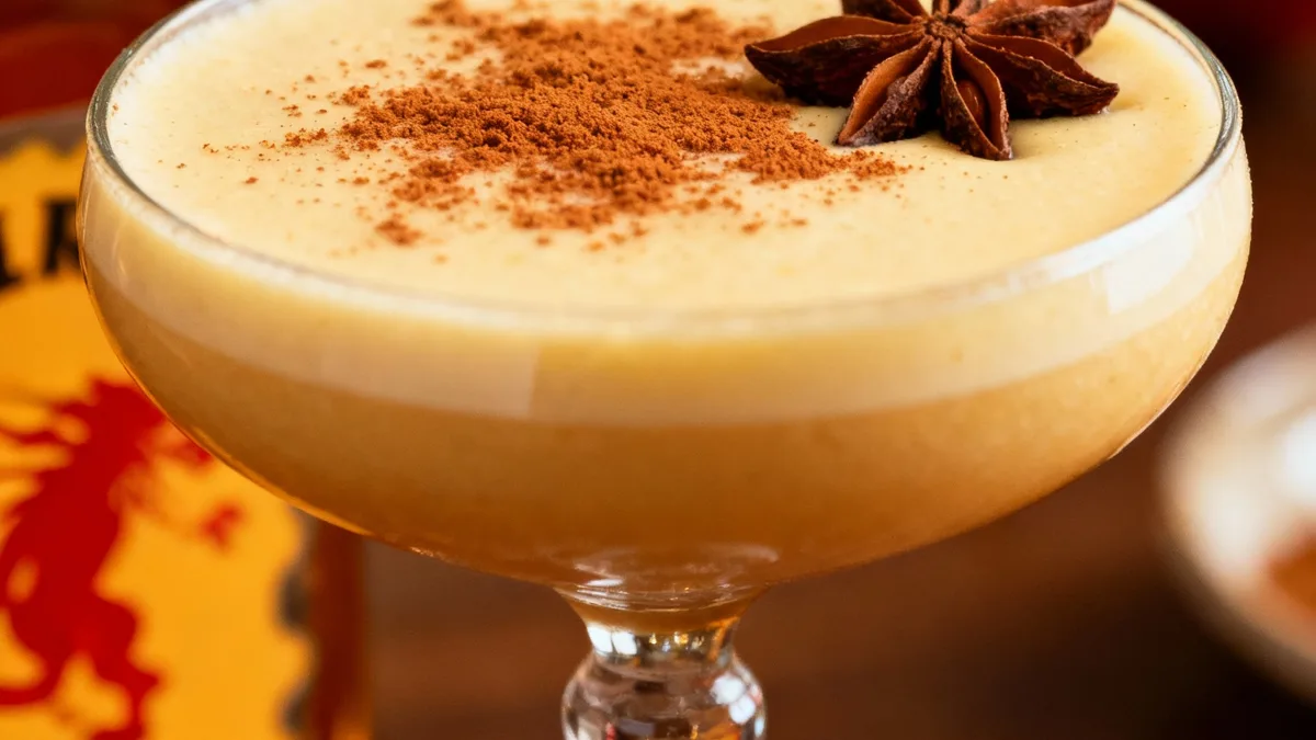 Fireball Eggnog: Your New Holiday Obsession Fireball Eggnog Close-up of a garnished Fireball Eggnog cocktail in a coupe glass