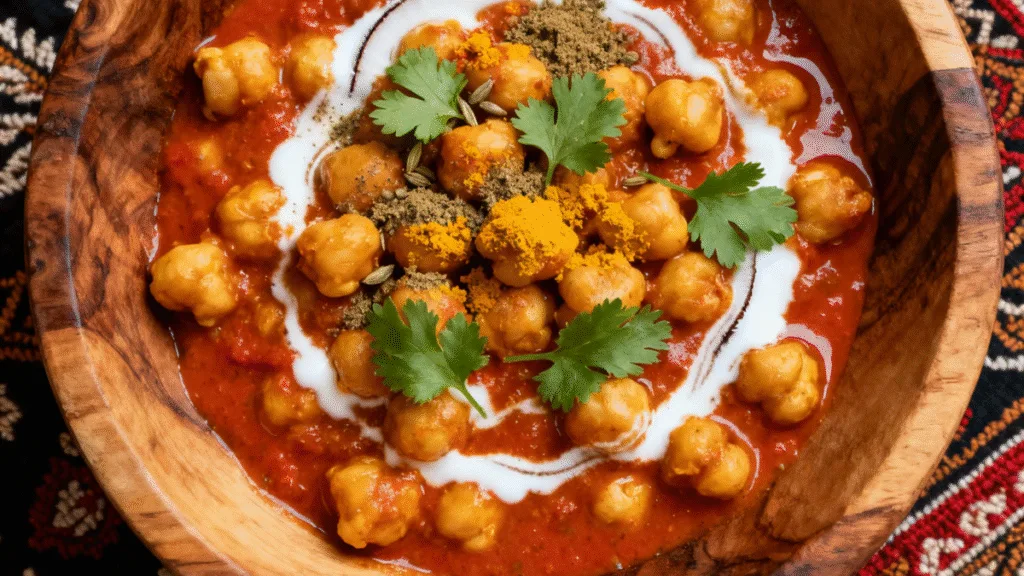 Creamy and delicious Indian Butter Chickpeas with cilantro garnish.