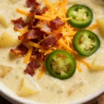 Delicious Jalapeño Popper Potato Soup with bacon and cheese