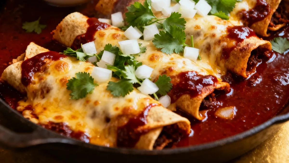 Melted Birria Enchiladas: Pure Comfort Food Bliss Melted Birria Enchiladas Melted Birria Enchiladas with Cilantro and Onion