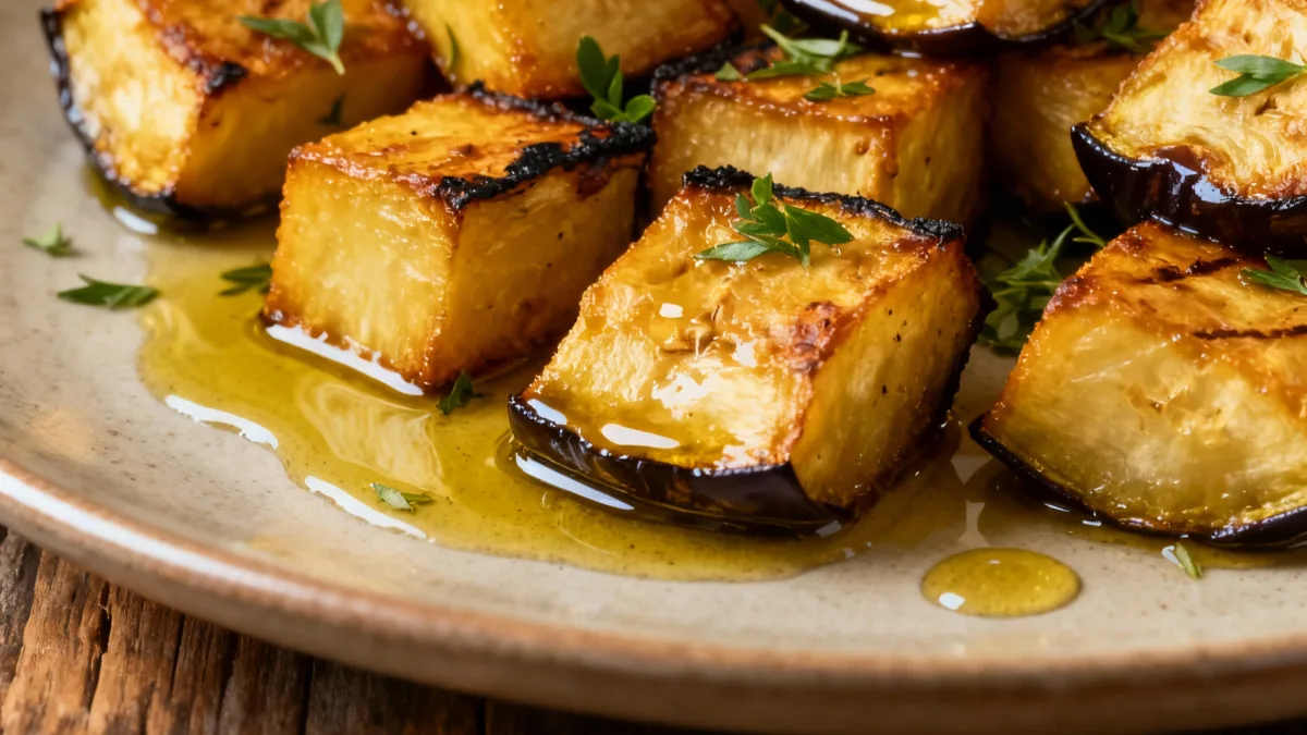 Perfect Roasted Eggplant: Your New Weeknight Hero Roasted Eggplant Perfect roasted eggplant cubes, seasoned with herbs and glistening with olive oil.