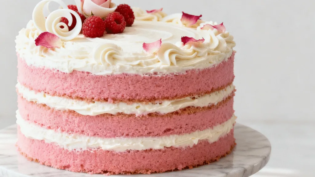 Pink Velvet Cake recipe with soft pink layers and creamy frosting