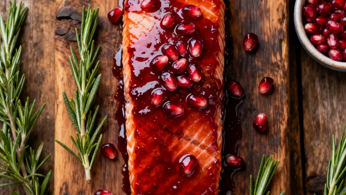 That Gorgeous Pomegranate Glazed Salmon You've Been Dreaming Of Pomegranate Glazed Salmon Pomegranate Glazed Salmon fillet with fresh pomegranate seeds and rosemary