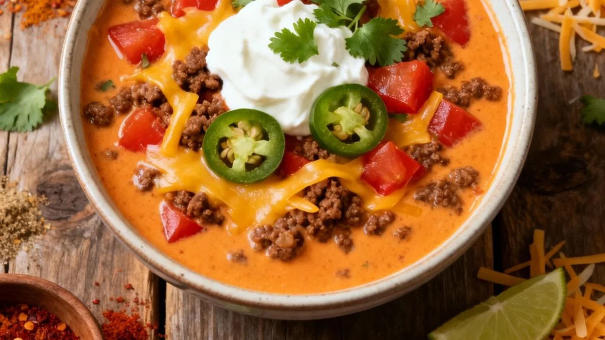 Queso Keto Taco Soup: Creamy, Low-Carb & Comforting Queso Keto Taco Soup Queso Keto Taco Soup with cheese, beef, and jalapeños in a creamy Tex-Mex broth.