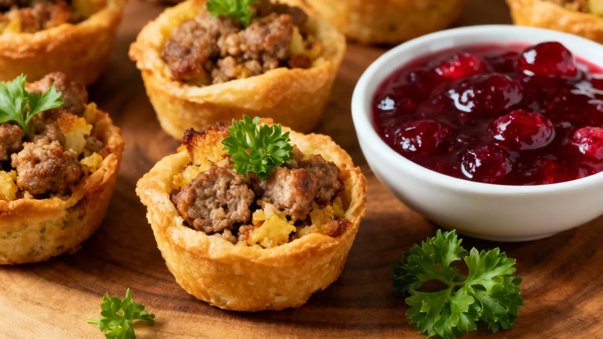 Sausage Stuffing Bites with Cranberry Dipping Sauce: Your New Go-To Appetizer! Sausage Stuffing Bites Delicious Sausage Stuffing Bites served with a side of Cranberry Dipping Sauce
