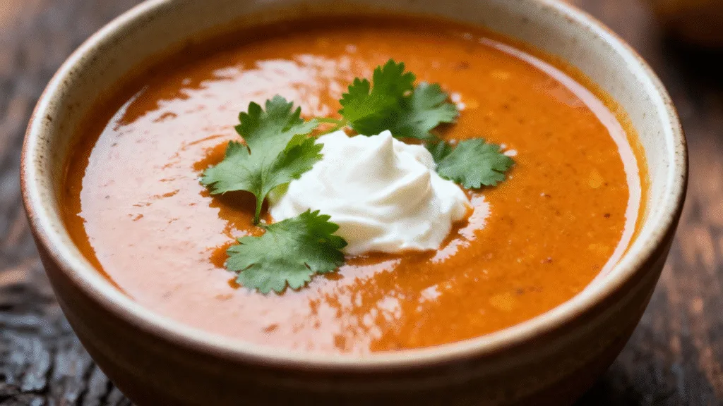 Smoky chipotle potato soup in a rustic bowl with cilantro garnish.