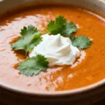 Smoky chipotle potato soup in a rustic bowl with cilantro garnish.