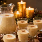 Spiked eggnog served in a punch bowl for a holiday gathering