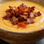 Serving of Vegan Cashew Potato Soup with Bacon Bits