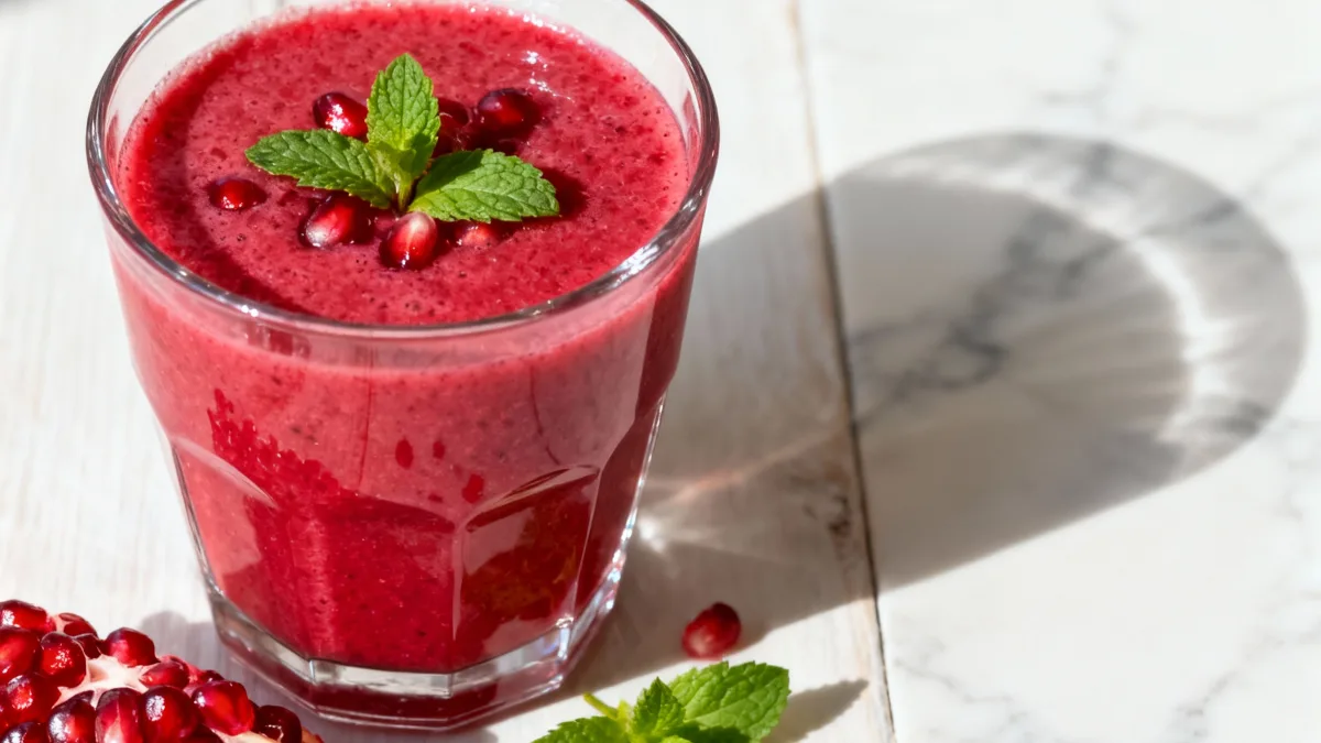 Your New Favorite Pomegranate Smoothie Recipe: Taste the Magic! Pomegranate Smoothie Vibrant Pomegranate Smoothie recipe with fresh seeds and mint garnish.