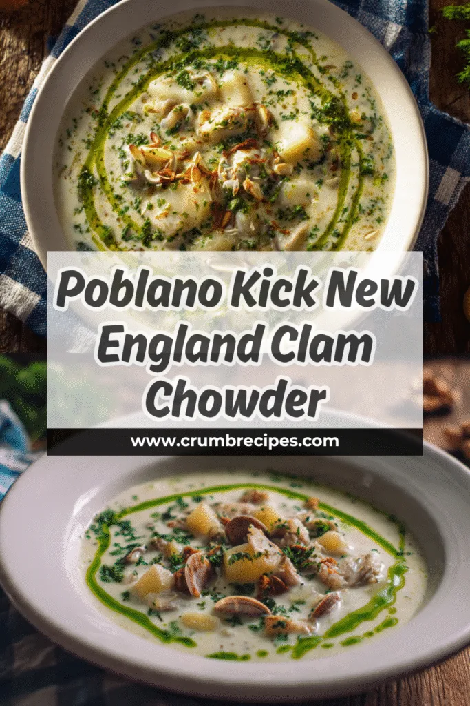 Creamy New England Clam Chowder with a Poblano Pepper Kick