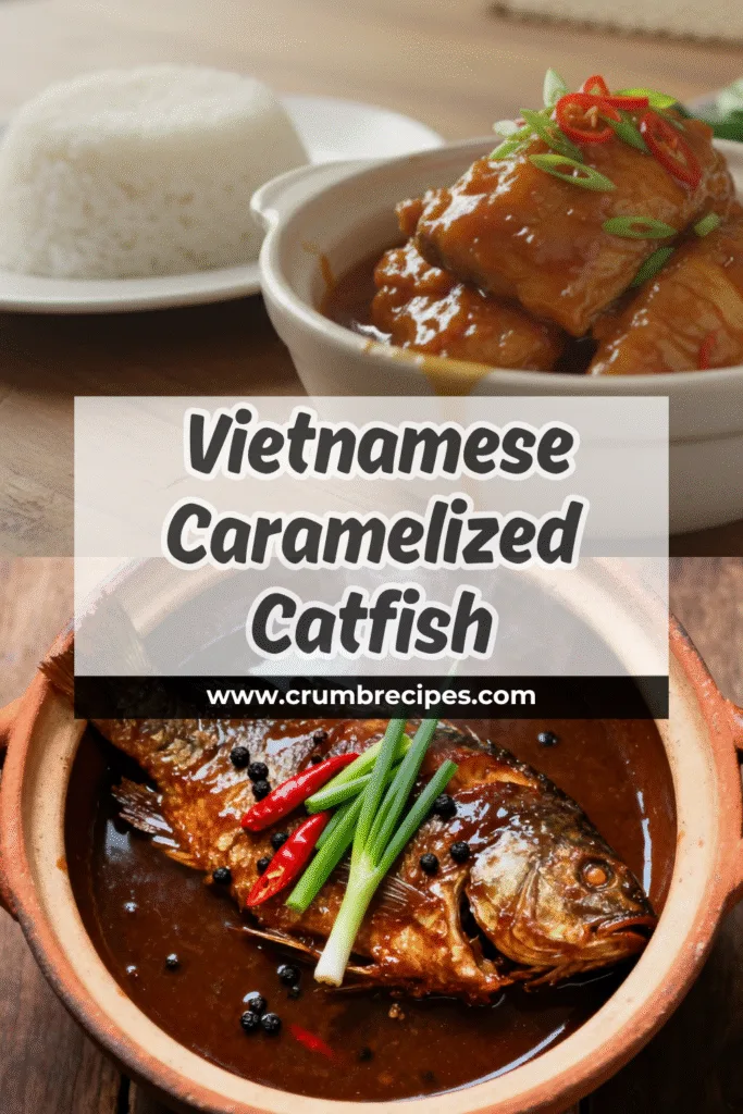 Individual serving of Vietnamese Caramelized Catfish with jasmine rice and fresh greens.