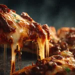 Delicious Birria Pizza slice with melting cheese and savory birria