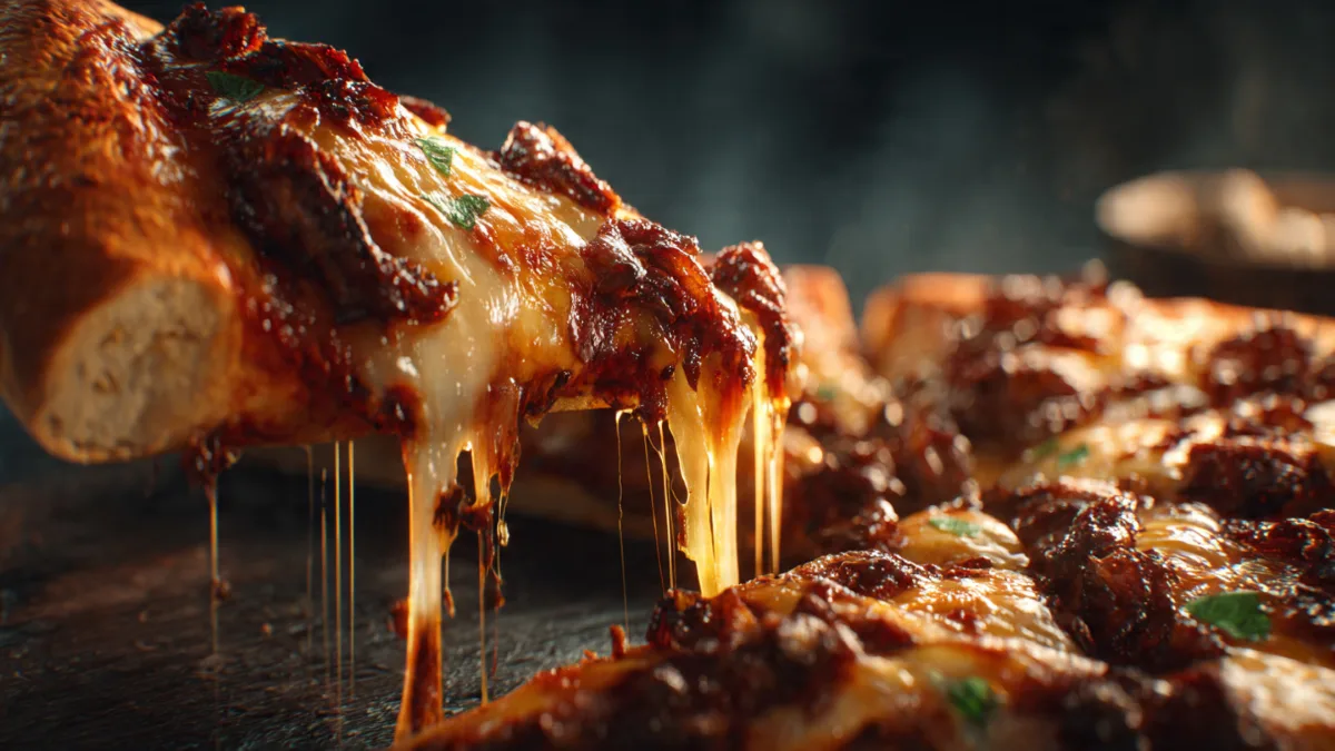 Birria Pizza: Your Ultimate Obsession for Unforgettable Flavor! Birria Pizza Delicious Birria Pizza slice with melting cheese and savory birria