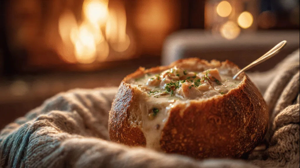 Clam Chowder in Sourdough Bread Bowl: Your Ultimate Comfort Food Guide Clam Chowder enjoying a delicious clam chowder in a sourdough bread bowl, highlighting a comforting food experience.