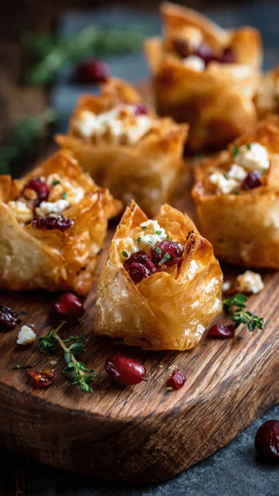 Cranberry Feta Phyllo Bites: Your New Favorite Easy & Delicious Appetizer Cranberry Feta Phyllo Bites flaky Cranberry Feta Phyllo Bite from a festive serving tray