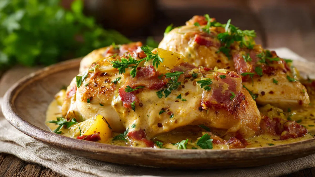 Creamy Banana Pepper Bacon Chicken with Bacon and Peppers