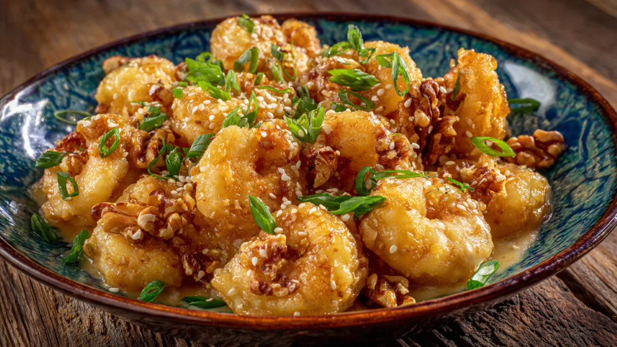 Honey Walnut Shrimp: The Ultimate Crispy, Sweet & Savory Delight! Honey Walnut Shrimp Delicious crispy honey walnut shrimp served in a decorative bowl with candied walnuts and green onions
