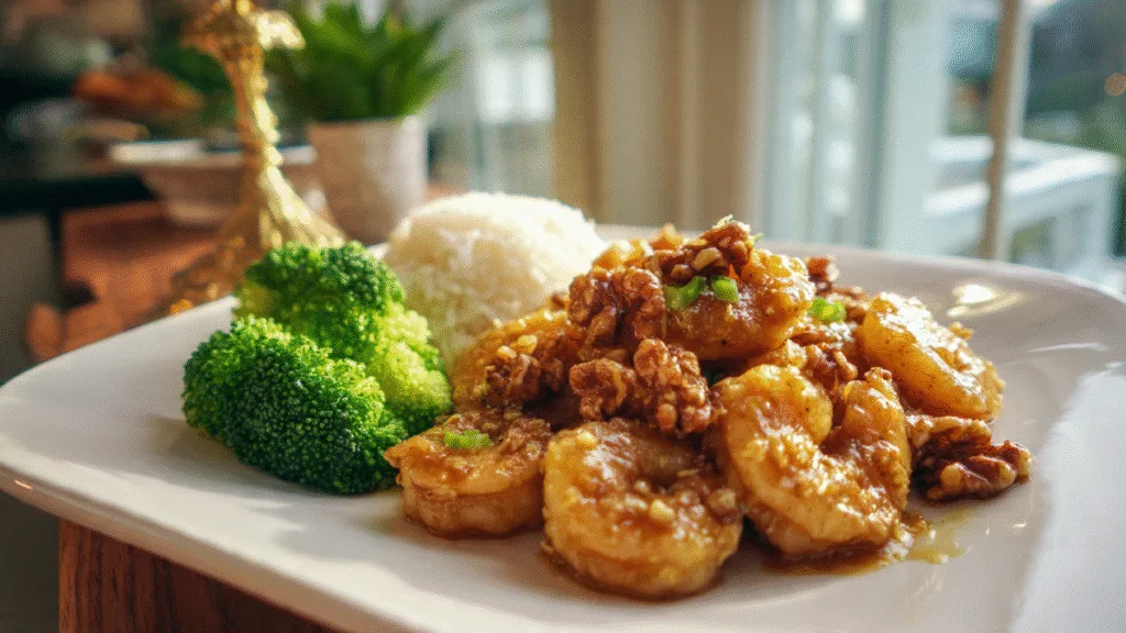 Honey Walnut Shrimp: The Ultimate Crispy, Sweet & Savory Delight! Honey Walnut Shrimp Plate of honey walnut shrimp with white rice and broccoli ready to eat