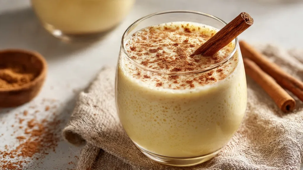 Delicious Keto Eggnog in a festive glass with nutmeg garnish