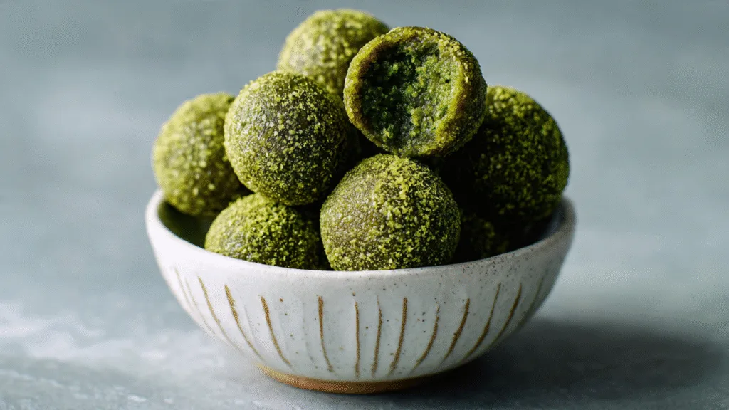 Matcha Energy Balls: The Delicious Way to Boost Natural Energy! Matcha Energy Balls Matcha Green Tea Energy Balls, stacked in a small white ceramic bowl
